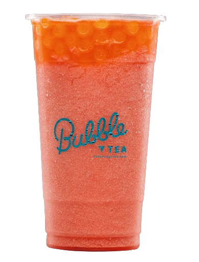 Blood Berry bubble tea at Balance Grille with frozen blood orange-raspberry base and passion fruit bubbles.