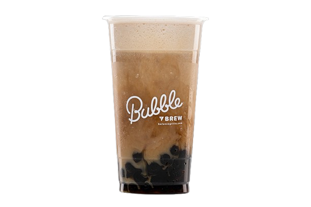 Blueberry Matcha bubble tea at Balance Grille Downtown with vibrant green and purple hues in a clear cup.