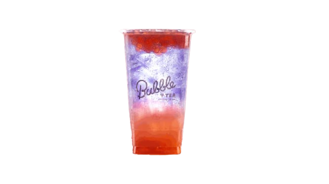 Eye of the Tiger bubble tea at Balance Grille with layered passion fruit, pomegranate, and butterfly tea.